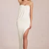 Rochie maxi drapată cu bretele Caliane, culoare ivoriu Rochie maxi drapată cu bretele Caliane, culoare ivoriu