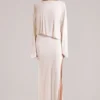 Rochie maxi drapată cu mâneci lungi Lani, culoare ivoriu Rochie maxi drapată cu mâneci lungi Lani, culoare ivoriu