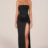 Rochie maxi drapată până la coapse Matilde Bandeau, negru Rochie maxi drapată până la coapse Matilde Bandeau, negru