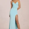 Rochie maxi Elanora cu decolteu adânc în V, în nuanța Soft Aqua Rochie maxi Elanora cu decolteu adânc în V, în nuanța Soft Aqua
