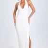 Rochie maxi Elisana cu guler halter și bordură din dantelă modală, în culoarea albă Rochie maxi Elisana cu guler halter și bordură din dantelă modală, în culoarea albă