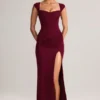 Rochie Maxi Elva din modal, cu decolteu în formă de inimă și talie înfășurată, în culoarea vin Rochie Maxi Elva din modal, cu decolteu în formă de inimă și talie înfășurată, în culoarea vin