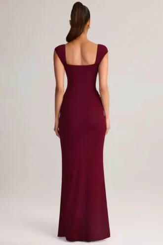 Rochie Maxi Elva din modal, cu decolteu în formă de inimă și talie înfășurată, în culoarea vin