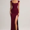 Rochie Maxi Elva din modal, cu decolteu în formă de inimă și talie înfășurată, în culoarea vin Rochie Maxi Elva din modal, cu decolteu în formă de inimă și talie înfășurată, în culoarea vin