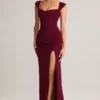 Rochie Maxi Elva din modal, cu decolteu în formă de inimă și talie înfășurată, în culoarea vin Rochie Maxi Elva din modal, cu decolteu în formă de inimă și talie înfășurată, în culoarea vin