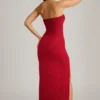Rochie maxi fără bretele, cu guler cowl și ornamente La Rochette, în roșu intens Rochie maxi fără bretele, cu guler cowl și ornamente La Rochette, în roșu intens