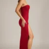 Rochie maxi fără bretele, cu guler cowl și ornamente La Rochette, în roșu intens Rochie maxi fără bretele, cu guler cowl și ornamente La Rochette, în roșu intens