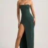 Rochie maxi fără bretele cu guler cowl și ornamente La Rochette în verde smarald Rochie maxi fără bretele cu guler cowl și ornamente La Rochette în verde smarald