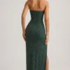 Rochie maxi fără bretele cu guler cowl și ornamente La Rochette în verde smarald Rochie maxi fără bretele cu guler cowl și ornamente La Rochette în verde smarald