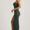 Rochie maxi fără bretele cu guler cowl și ornamente La Rochette în verde smarald Rochie maxi fără bretele cu guler cowl și ornamente La Rochette în verde smarald