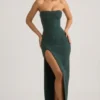 Rochie maxi fără bretele cu guler cowl și ornamente La Rochette în verde smarald Rochie maxi fără bretele cu guler cowl și ornamente La Rochette în verde smarald