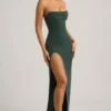 Rochie maxi fără bretele cu guler cowl și ornamente La Rochette în verde smarald Rochie maxi fără bretele cu guler cowl și ornamente La Rochette în verde smarald