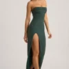 Rochie maxi fără bretele cu guler cowl și ornamente La Rochette în verde smarald Rochie maxi fără bretele cu guler cowl și ornamente La Rochette în verde smarald