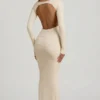 Rochie Maxi fără spate, cu volane, din modal Regine, în culoarea ivoriu Rochie Maxi fără spate, cu volane, din modal Regine, în culoarea ivoriu
