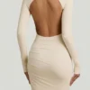 Rochie Maxi fără spate, cu volane, din modal Regine, în culoarea ivoriu Rochie Maxi fără spate, cu volane, din modal Regine, în culoarea ivoriu