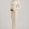 Rochie Maxi fără spate, cu volane, din modal Regine, în culoarea ivoriu Rochie Maxi fără spate, cu volane, din modal Regine, în culoarea ivoriu