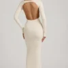 Rochie Maxi fără spate, cu volane, din modal Regine, în culoarea ivoriu Rochie Maxi fără spate, cu volane, din modal Regine, în culoarea ivoriu