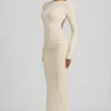 Rochie Maxi fără spate, cu volane, din modal Regine, în culoarea ivoriu Rochie Maxi fără spate, cu volane, din modal Regine, în culoarea ivoriu