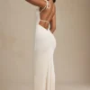 Rochie maxi fără spate Noelia din jersey texturat, de culoare ivoriu