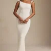 Rochie maxi fără spate Noelia din jersey texturat, de culoare ivoriu