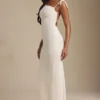 Rochie maxi fără spate Noelia din jersey texturat, de culoare ivoriu