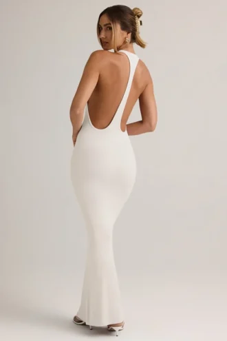 Rochie Maxi Imelda din modal cu spate în formă de U, albă