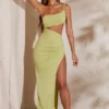 Rochie maxi Ishtar cu un umăr decupat, de culoare verde Rochie maxi Ishtar cu un umăr decupat, de culoare verde