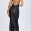 Rochie maxi Joella cu decupaje și gât halter, în negru