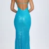 Rochie maxi Joella cu decupaje și gât halter, în turcoaz
