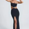 Rochie maxi Julitta cu decupaje și detalii metalice, negru