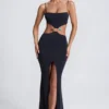 Rochie maxi Julitta cu decupaje și detalii metalice, negru