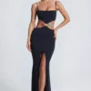 Rochie maxi Julitta cu decupaje și detalii metalice, negru