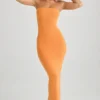 Rochie maxi Kali din modal, cu decolteu bandeau, în nuanța Sunset Orange