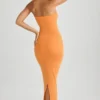 Rochie maxi Kali din modal, cu decolteu bandeau, în nuanța Sunset Orange
