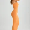 Rochie maxi Kali din modal, cu decolteu bandeau, în nuanța Sunset Orange