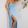Rochie maxi La Rochette cu guler cowl și bretele bandeau, decorată, în albastru deschis Rochie maxi La Rochette cu guler cowl și bretele bandeau, decorată, în albastru deschis