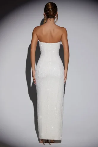Rochie maxi La Rochette cu guler cowl și bretele bandeau, decorată, în culoarea Ivory Rochie maxi La Rochette cu guler cowl și bretele bandeau, decorată, în culoarea Ivory