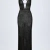 Rochie maxi Lanai cu spate decupat și ornamente, în negru Rochie maxi Lanai cu spate decupat și ornamente, în negru