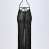 Rochie maxi Lanai cu spate decupat și ornamente, în negru Rochie maxi Lanai cu spate decupat și ornamente, în negru
