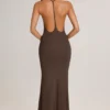 Rochie maxi Leire din modal, cu decolteu adânc și spate decupat, în culoarea ciocolatiu Rochie maxi Leire din modal, cu decolteu adânc și spate decupat, în culoarea ciocolatiu