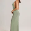 Rochie maxi Leire din modal, cu decolteu adânc și spate decupat, în culoarea verde salvie Rochie maxi Leire din modal, cu decolteu adânc și spate decupat, în culoarea verde salvie