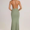 Rochie maxi Leire din modal, cu decolteu adânc și spate decupat, în culoarea verde salvie Rochie maxi Leire din modal, cu decolteu adânc și spate decupat, în culoarea verde salvie