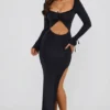 Rochie Maxi Matilda cu decupaje și volane, negru Rochie Maxi Matilda cu decupaje și volane, negru