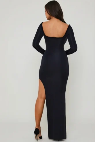 Rochie Maxi Matilda cu decupaje și volane, negru Rochie Maxi Matilda cu decupaje și volane, negru