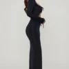 Rochie Maxi Matilda cu decupaje și volane, negru Rochie Maxi Matilda cu decupaje și volane, negru