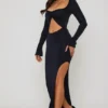 Rochie Maxi Matilda cu decupaje și volane, negru Rochie Maxi Matilda cu decupaje și volane, negru