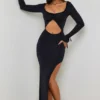 Rochie Maxi Matilda cu decupaje și volane, negru Rochie Maxi Matilda cu decupaje și volane, negru