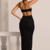 Rochie Maxi Monte Carlo cu guler în cascadă și ornamente, negru
