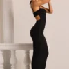 Rochie Maxi Monte Carlo cu guler în cascadă și ornamente, negru