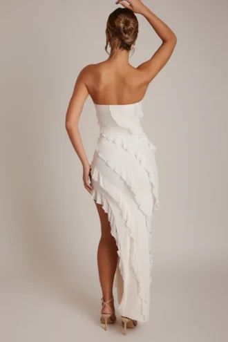 Rochie maxi Nevali cu detalii volane, de culoare ivoriu Rochie maxi Nevali cu detalii volane, de culoare ivoriu